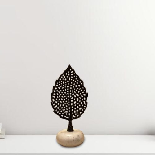Black Leaf Sculpture on Marble Base