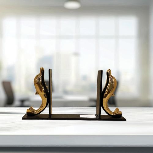 Golden Dolphin Metal Bookends